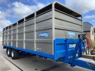 Stewart GX12 FT 12 ton flat trailer with livestock container